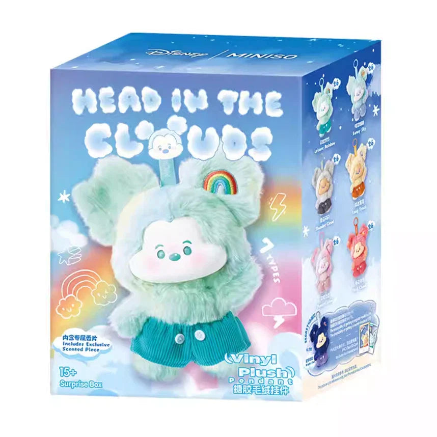 MINISO Disney Mickey Head in the Clouds Vinyl Plush Series Blind Box - Official Japanese Anime Merchandise Assorted Mickey weather variants on a clean white background.