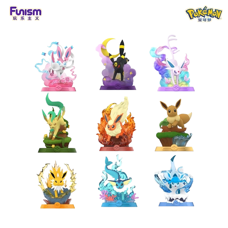 Funism Pokemon Eevee Evolution Adventure Series 2 Figure Blind Box - Official Japanese Anime Merchandise Eevee and Eeveelution collectible figures on a clean white background