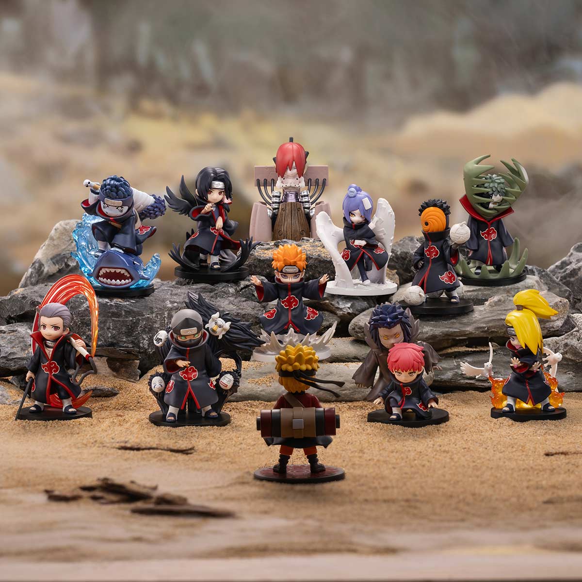 POP MART Naruto Shippuden Battle Against Akatsuki Blind Box Figure displayed on an anime collector shelf with Naruto figures