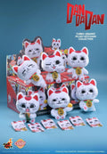 Hot Toys COSBI Dandadan Turbo Granny Plush Keychain Blind Box displayed on an anime collector desk attached to a backpack - Official licensed collectible